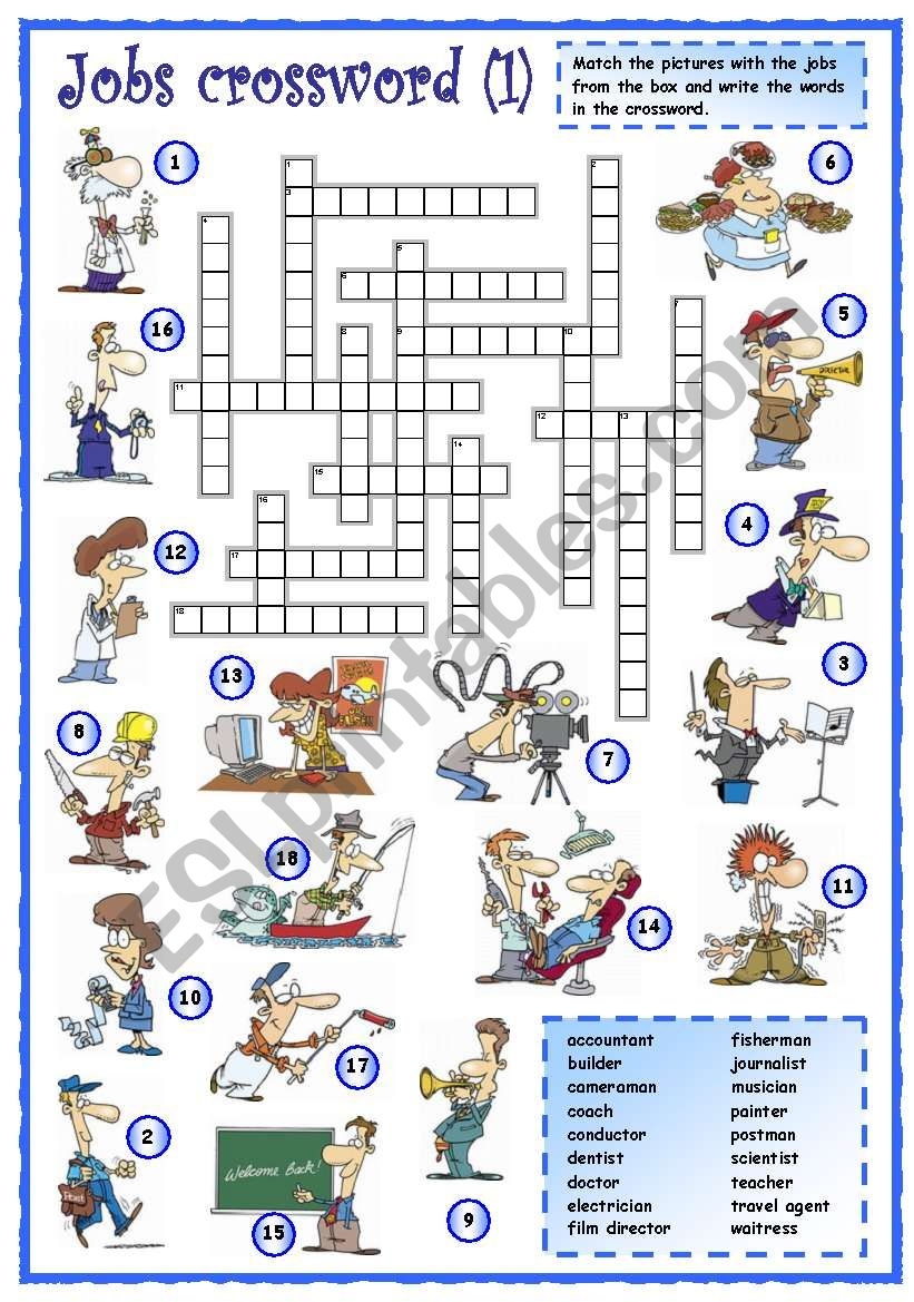 Jobs Crossword 1 Of 3 ESL Worksheet By Mpotb