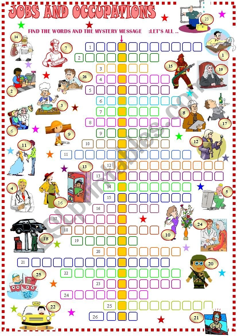 Jobs crossword Puzzle ESL Worksheet By Spied d aignel