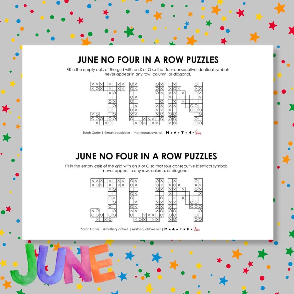 June No Four In A Row Puzzles Math U003d Love
