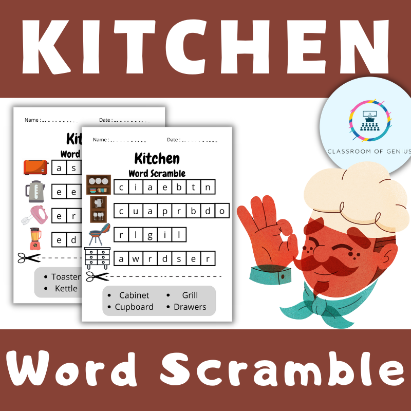 Kitchen Word Scramble Puzzle Cooking Terms Vocabulary Worksheet 