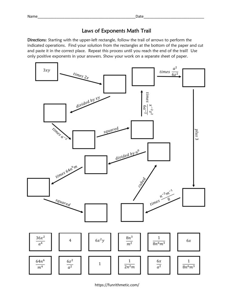 Laws Of Exponents Math Trail Puzzle