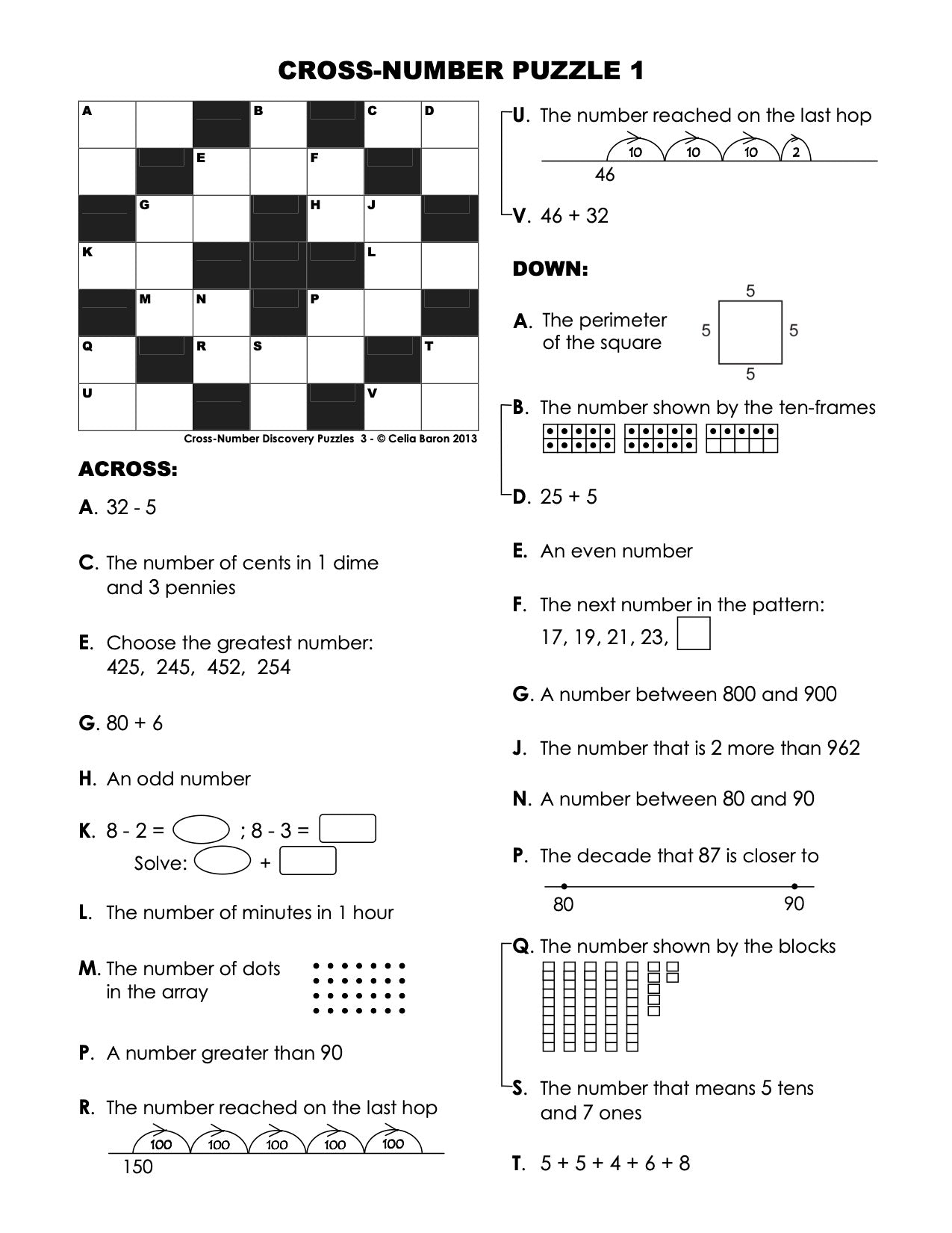 Cross Number Puzzle Worksheet
