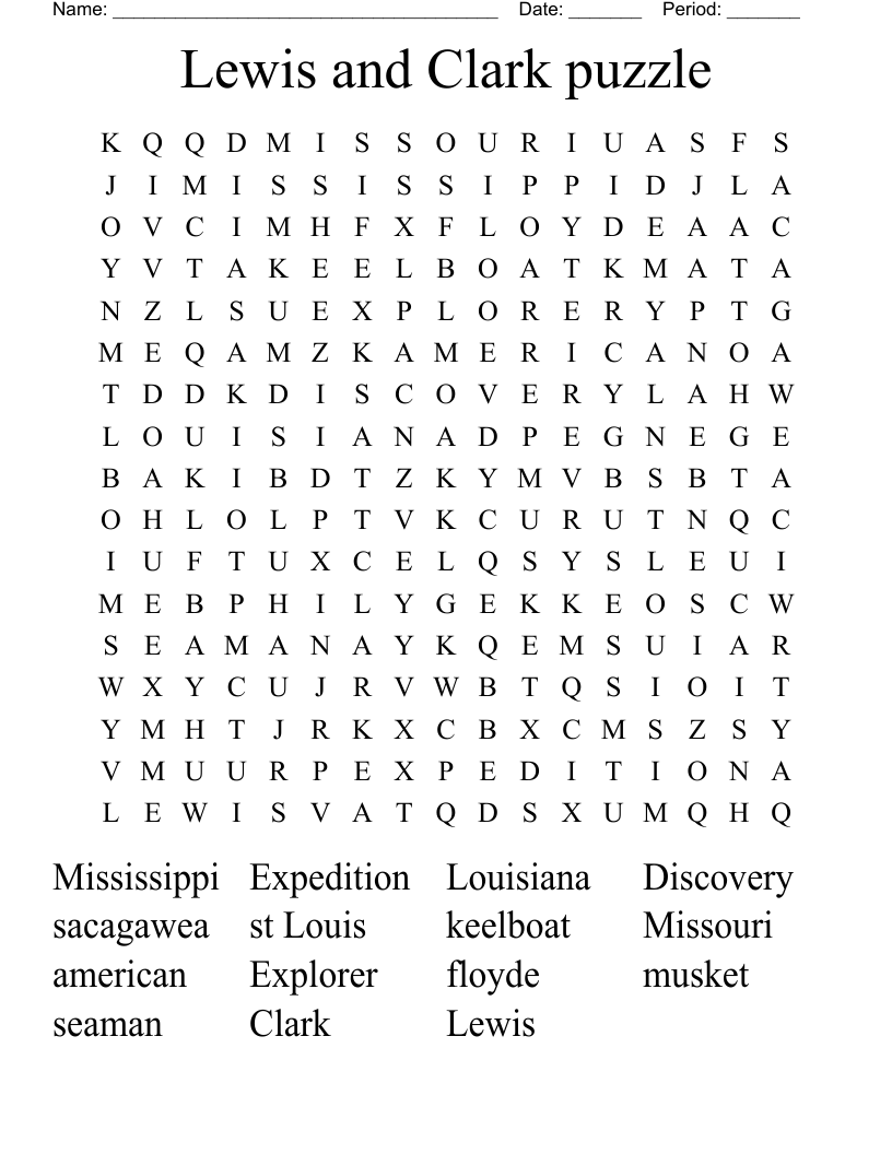 Lewis And Clark Crossword Puzzle Worksheets