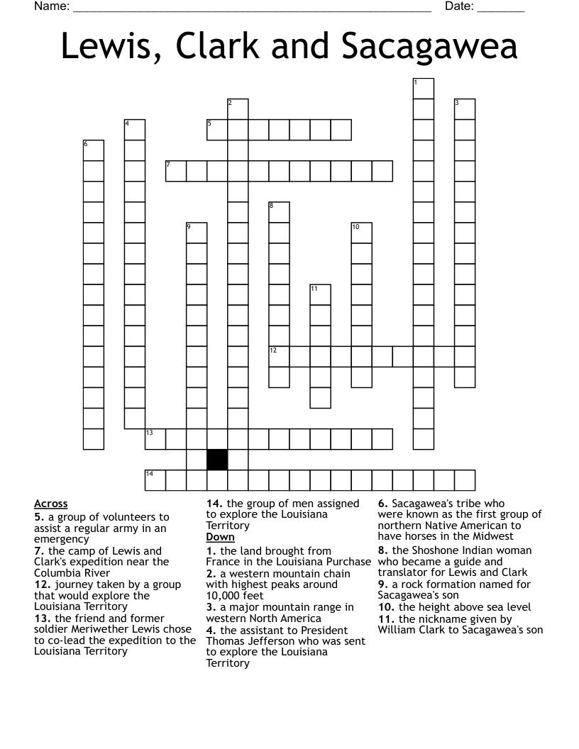 Lewis Clark And Sacagawea Crossword WordMint
