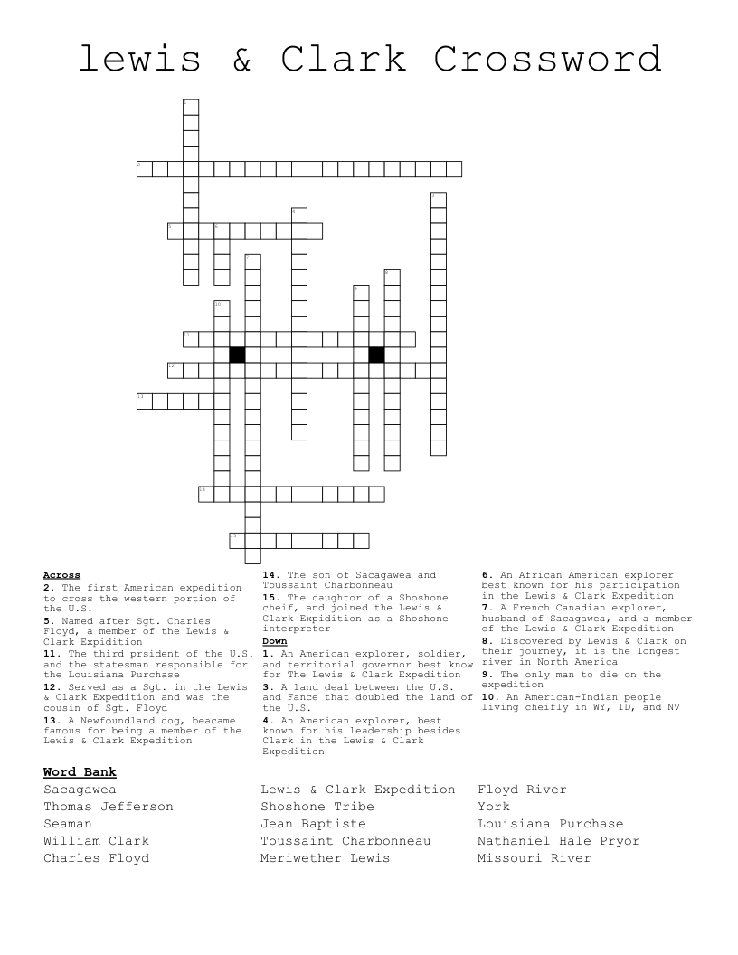 Lewis U0026 Clark Crossword WordMint