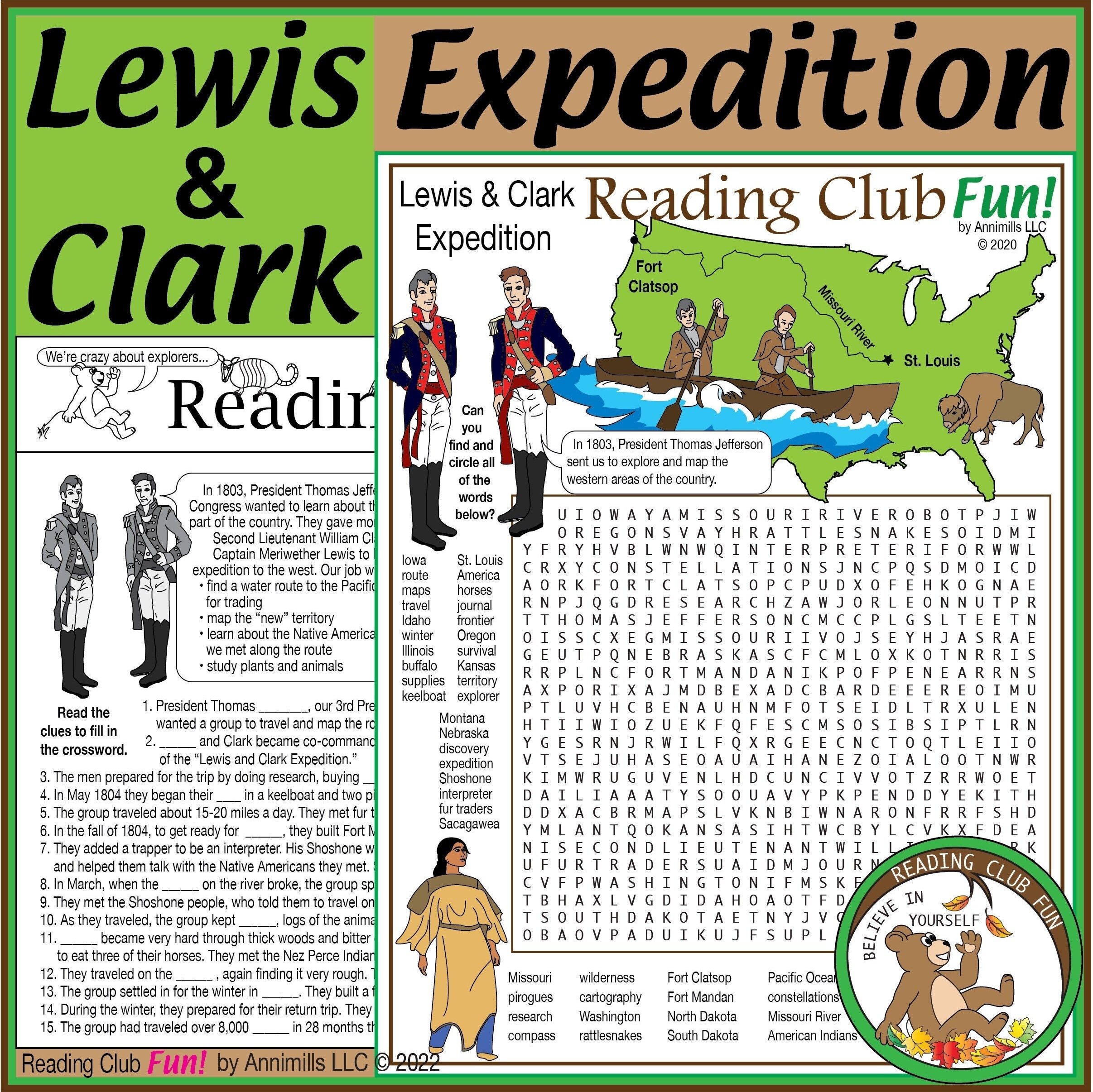 Lewis U0026 Clark United States Expedition Two Page Puzzle Activity 