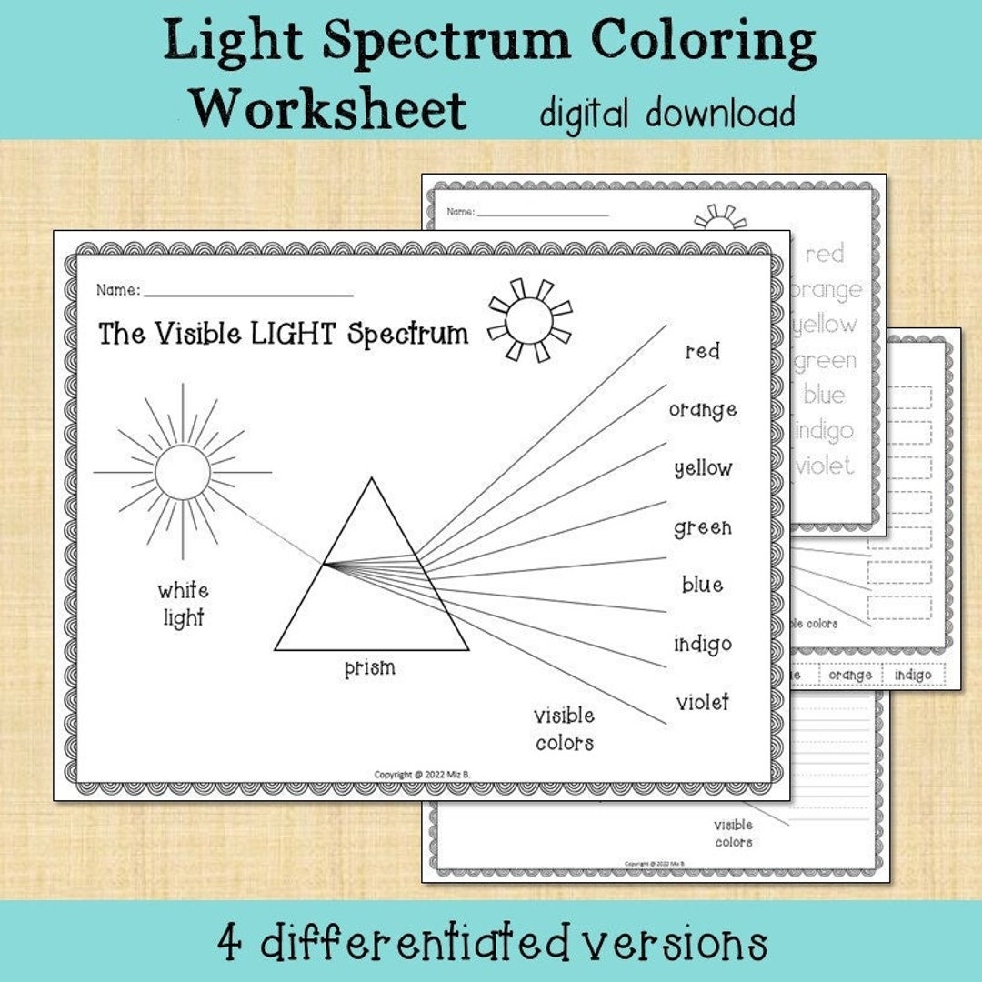 Light Spectrum Coloring Worksheet Printable Etsy