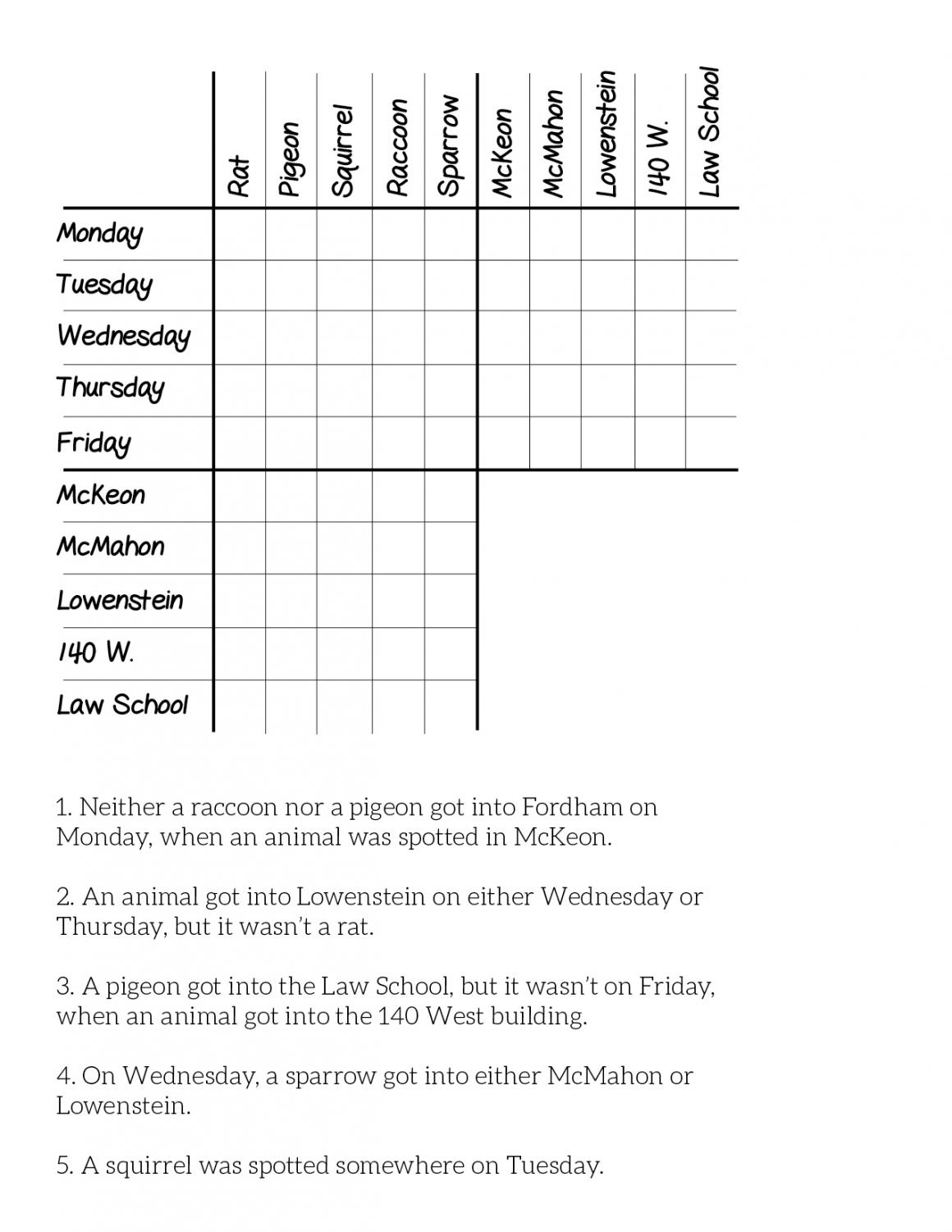 Logic Puzzles Worksheets For Middle School