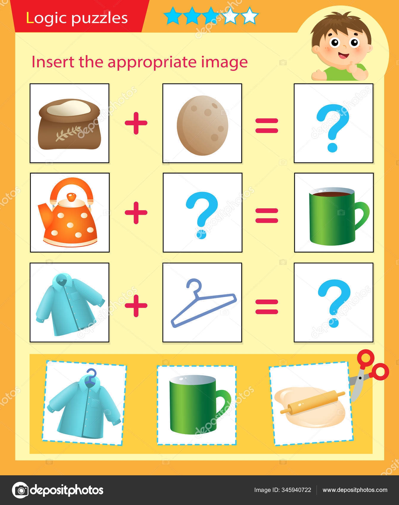 Logic Puzzle Kids Matching Game Education Game Children Match Right Stock Vector By Oleon17 345940722