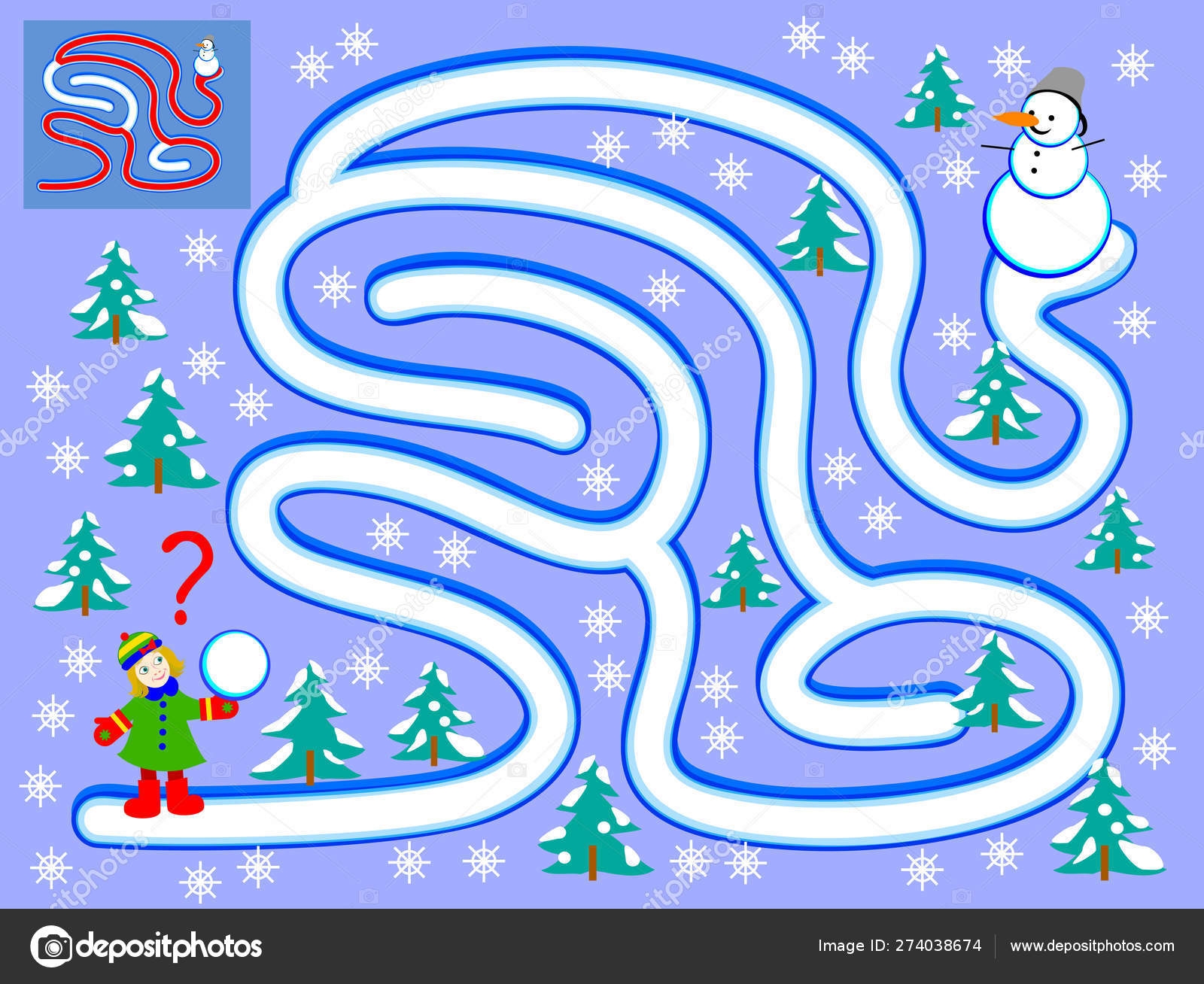 Logical Puzzle Game Labyrinth Little Children Help Girl Find Way 