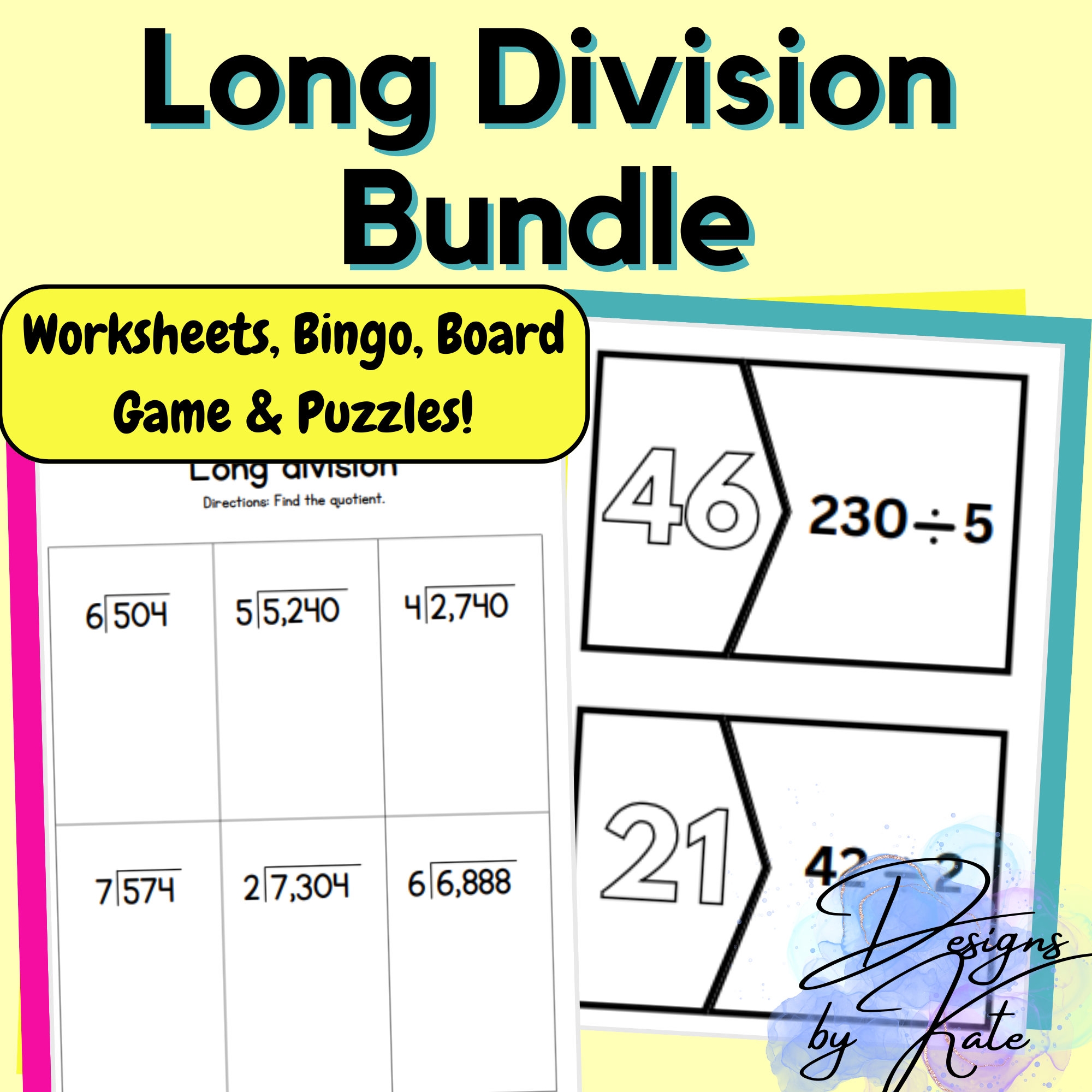 Long Division Printable Pack Worksheets Puzzles Bingo U0026 Board Game Homeschool Support Worksheets For Division Practice