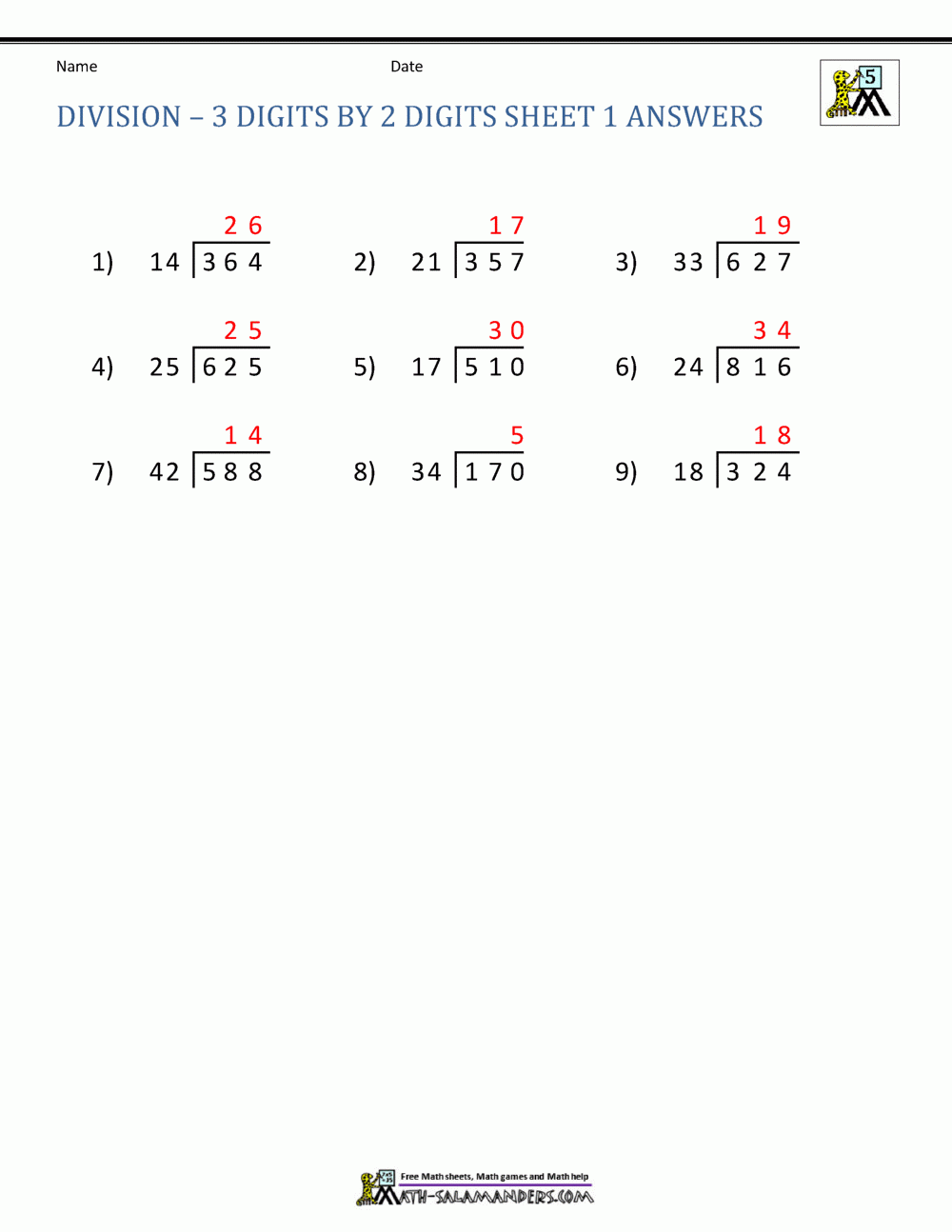 Long Division Worksheets For 5th Grade