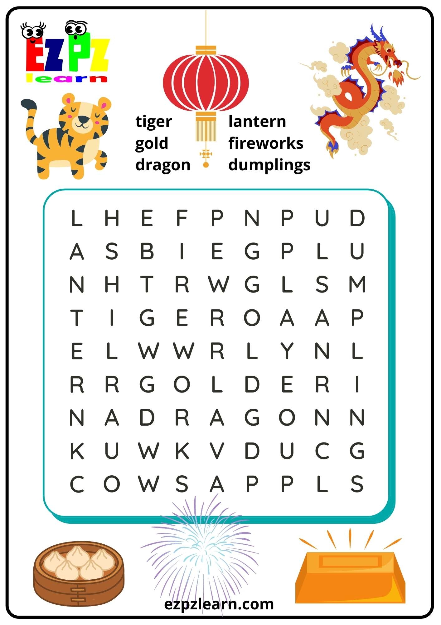 Chinese New Year Crossword Puzzle Worksheets