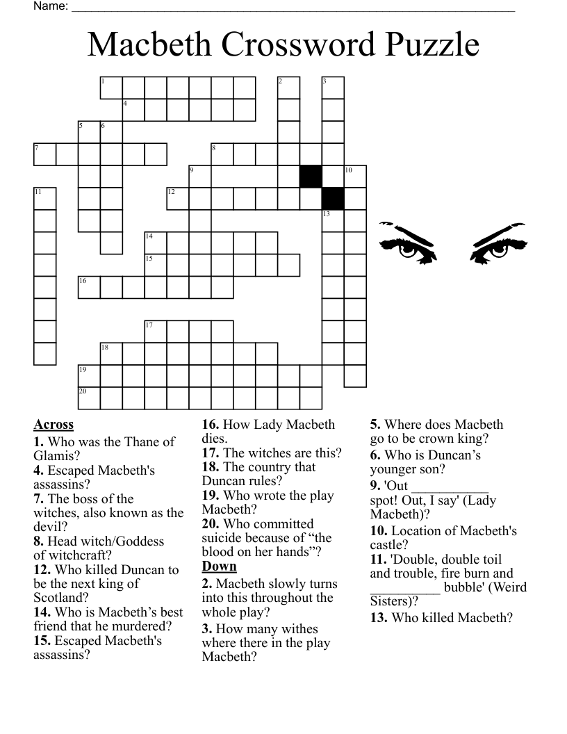 Macbeth Crossword Puzzle WordMint
