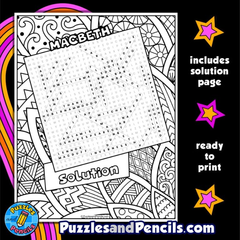 Macbeth Word Search Puzzle Activity Page William Shakespeare Wordsearch