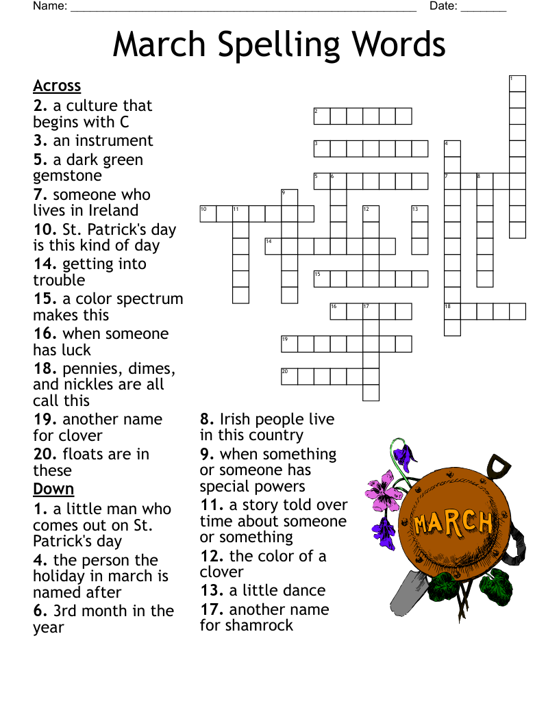 Spelling Crossword Puzzle Worksheets