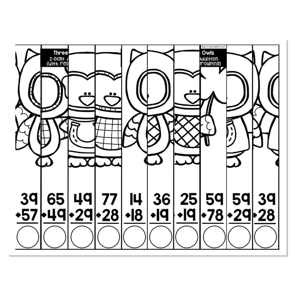 March Student Scrambled Math Puzzle Three Owls 2 Digit Addition With Regrouping Lucky Little Learners