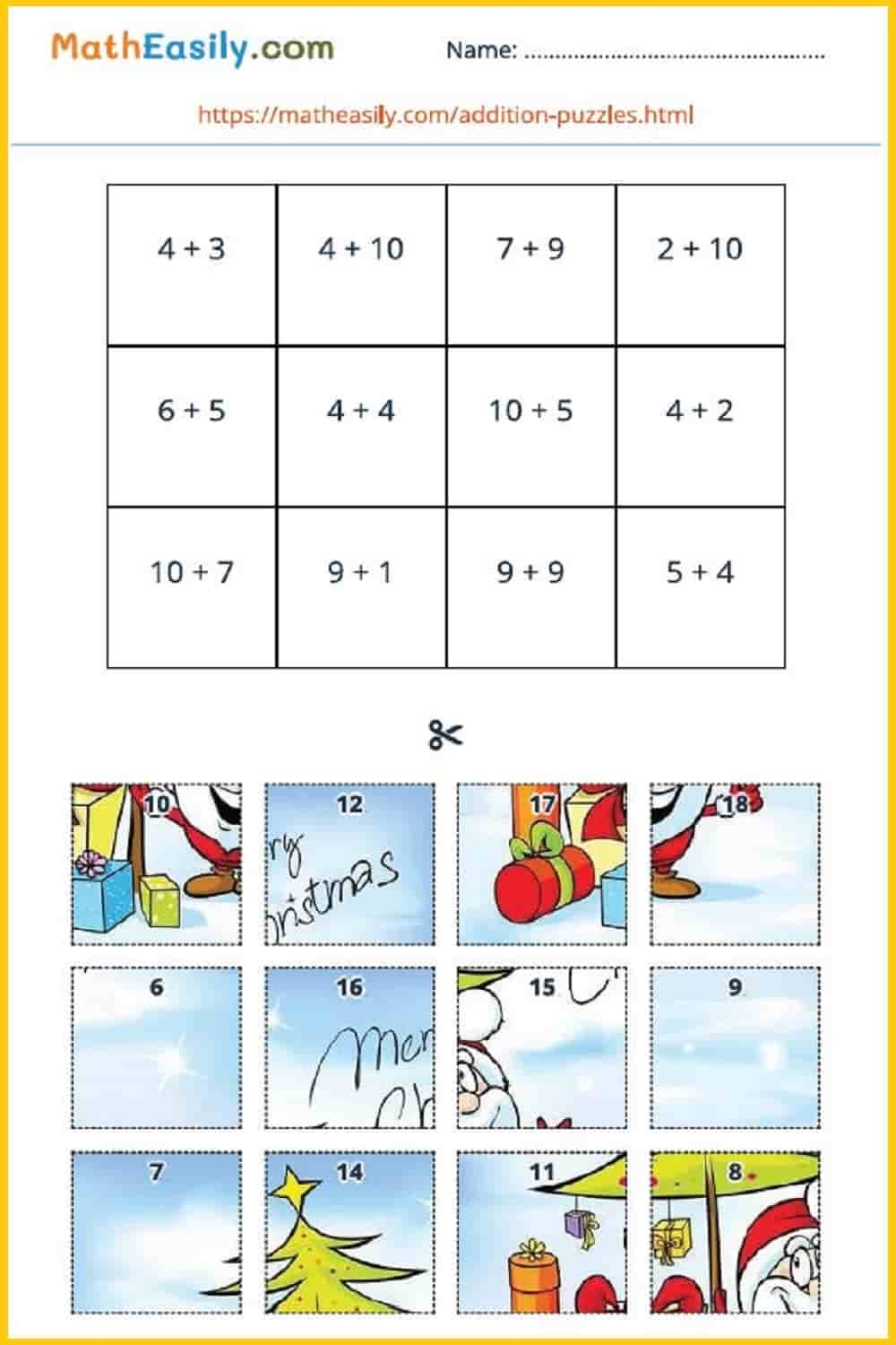Math Addition Puzzles ONLINE Printable