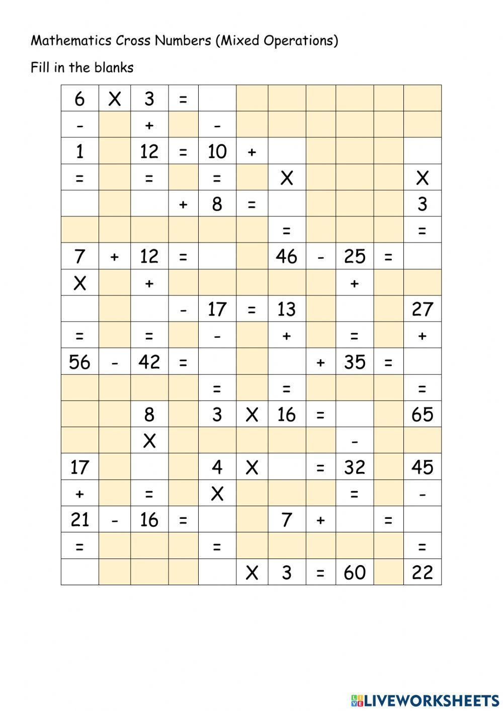 Math Cross Number Puzzle Worksheet Live Worksheets Worksheets Library