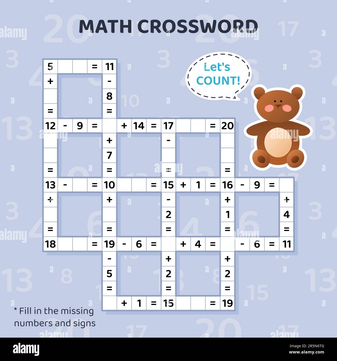 Math Crossword Puzzle For Children Addition And Subtraction Stock Vector Image U0026 Art Alamy