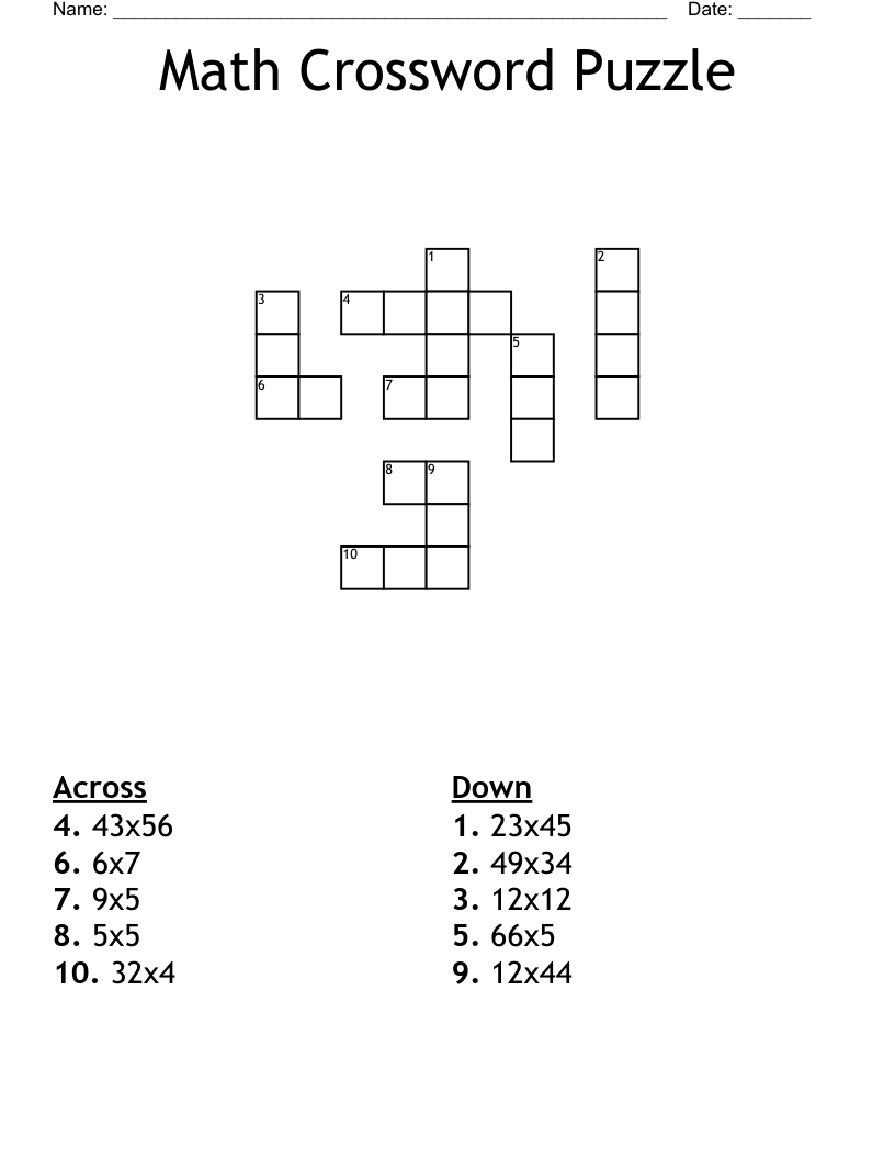 Math Crossword Puzzle WordMint Worksheets Library