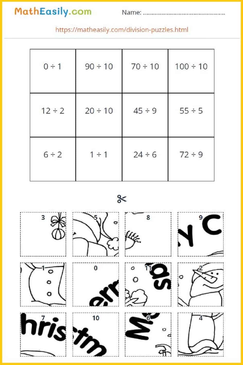 Math Division Puzzles ONLINE Printable