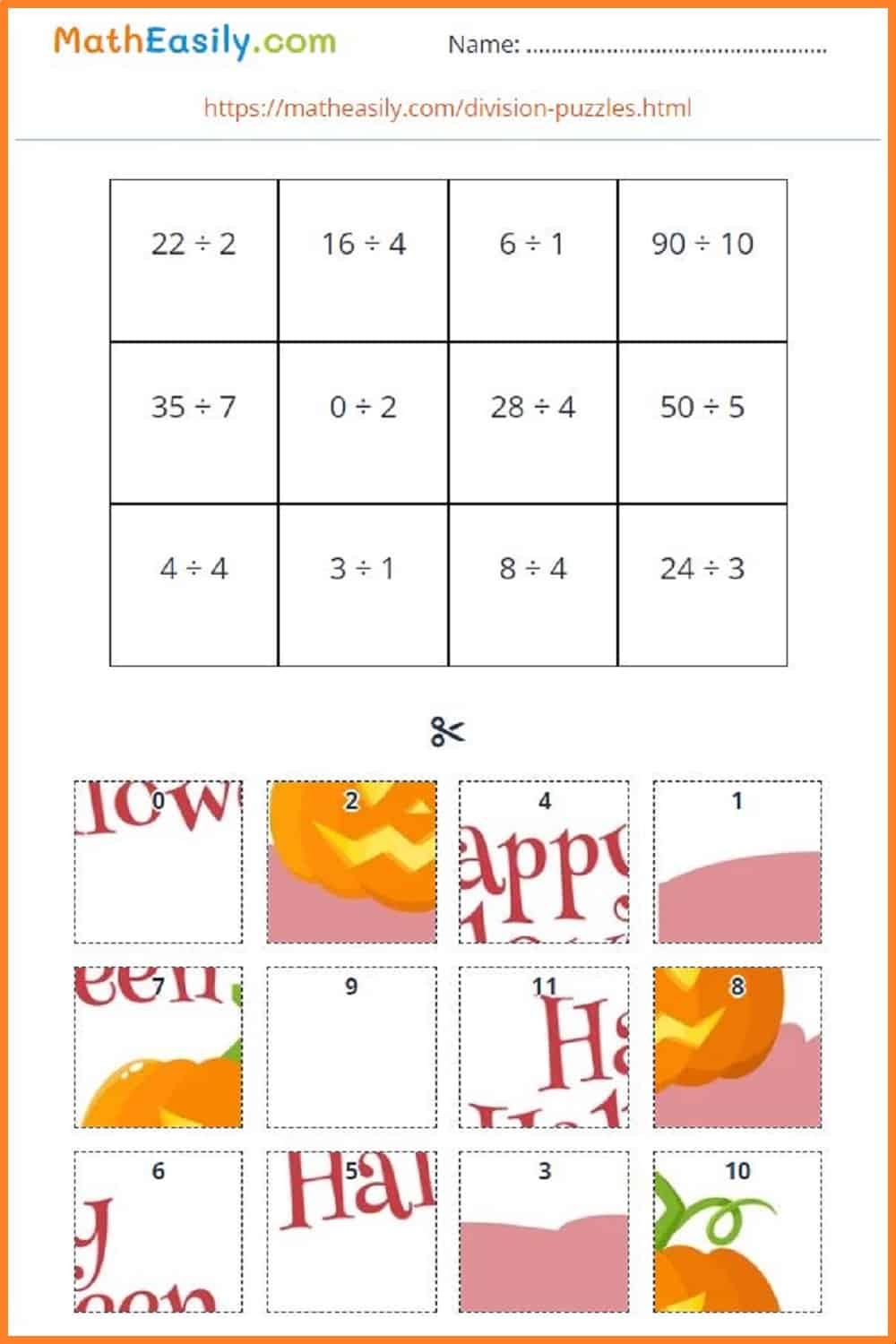 Math Division Puzzles ONLINE Printable