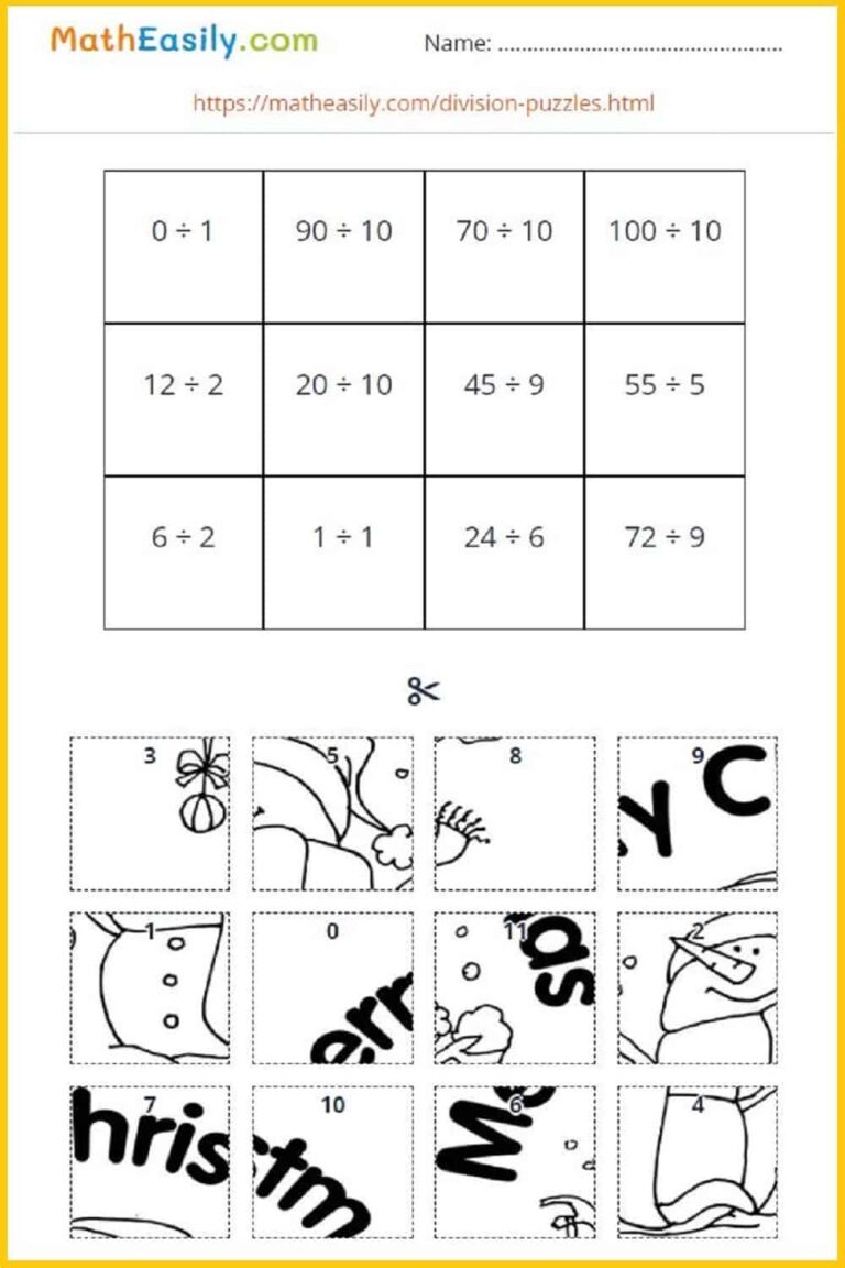 Math Division Puzzles ONLINE Printable