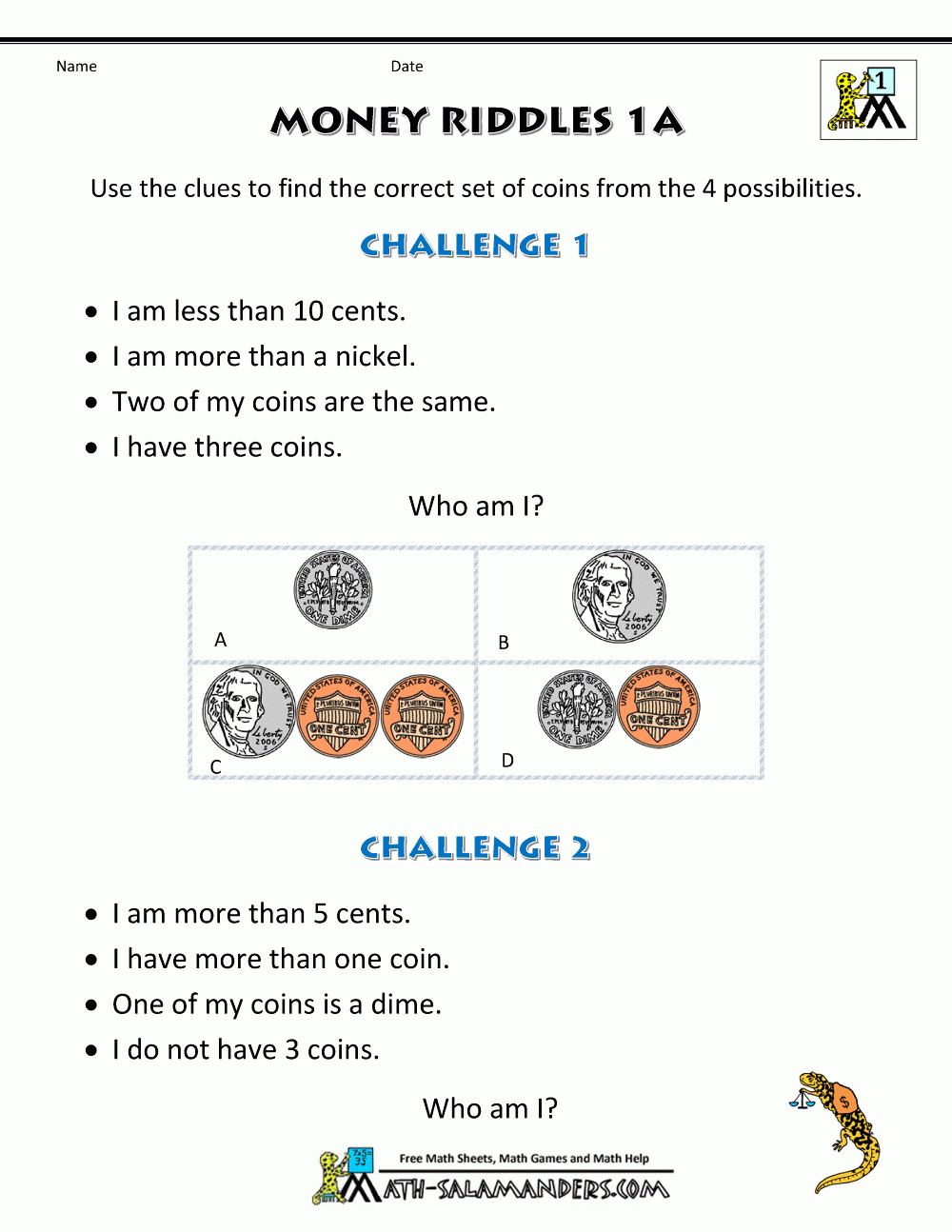 American Currency Kit Worksheets Puzzles