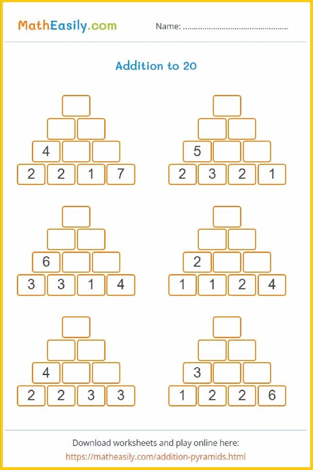 Missing Puzzle Numbers Worksheets
