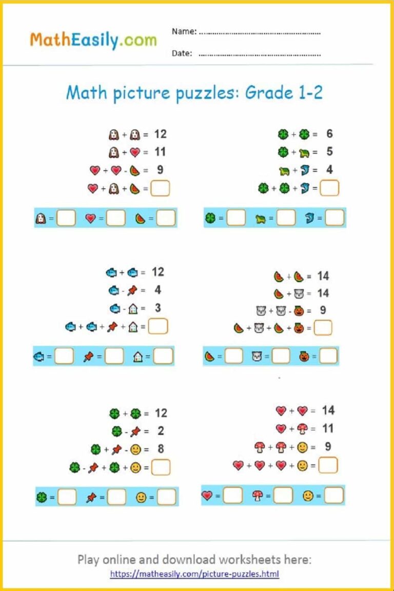 Math Picture Puzzles With Answers ONLINE Printable