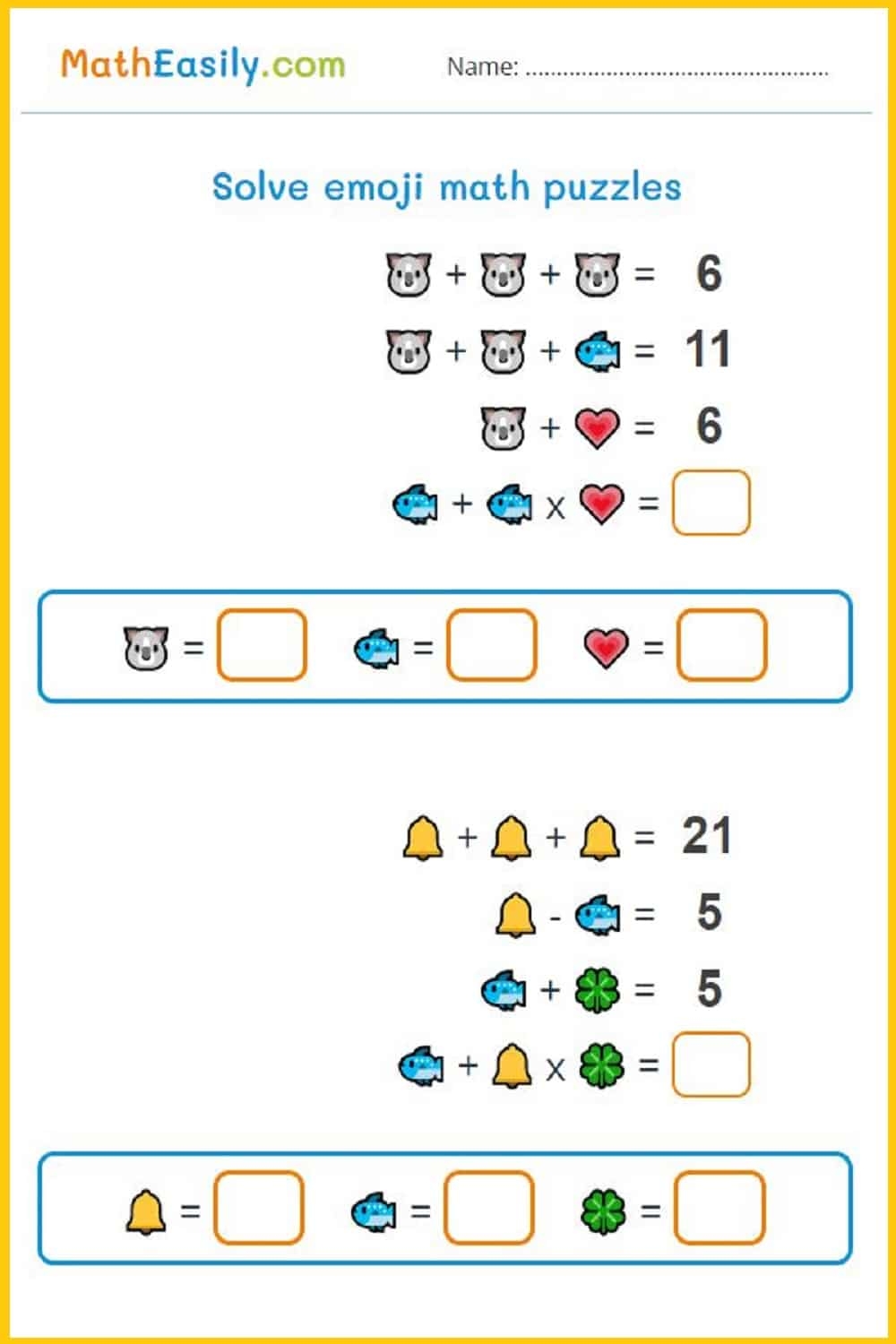 Math Picture Puzzles With Answers ONLINE Printable