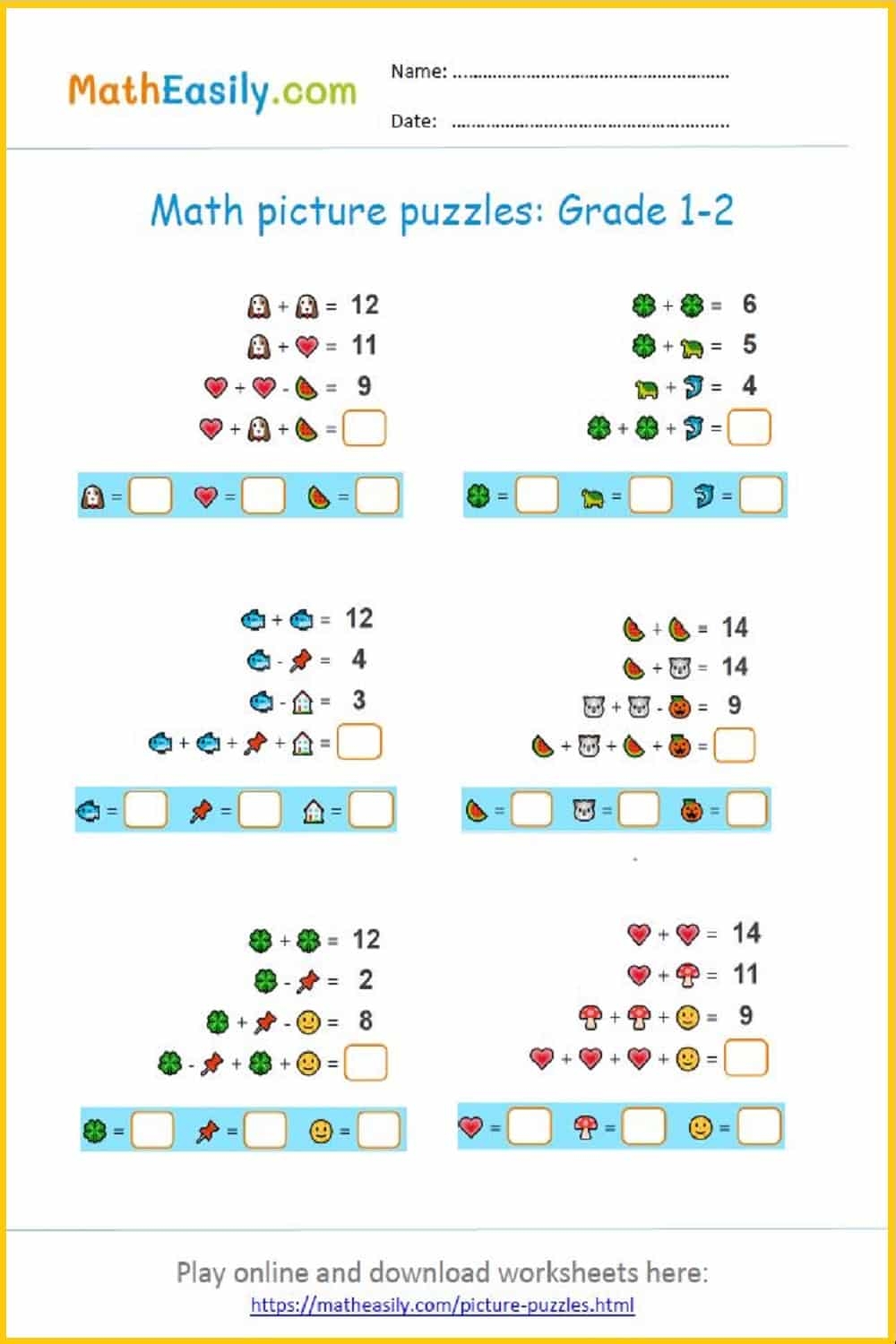 Math Picture Puzzles With Answers ONLINE Printable