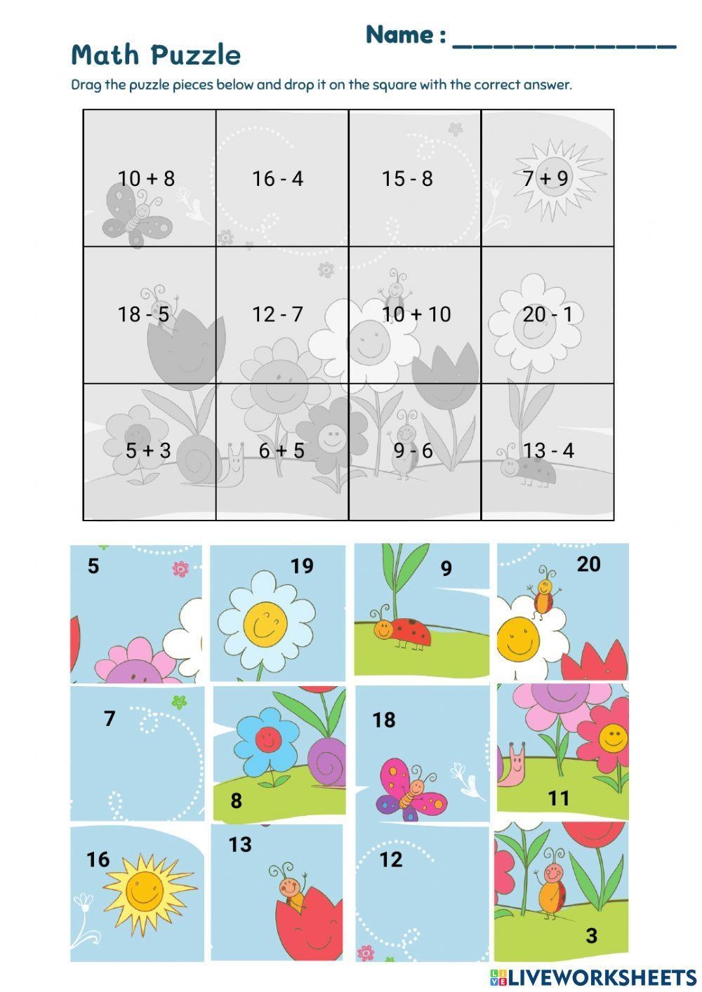 Math Puzzle Exercise For Kindergarten Live Worksheets Worksheets Library