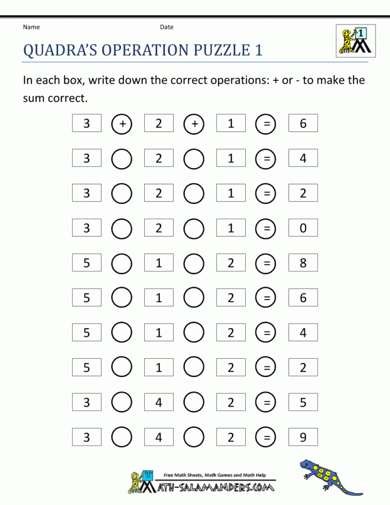 Math Puzzles For 1st Grade