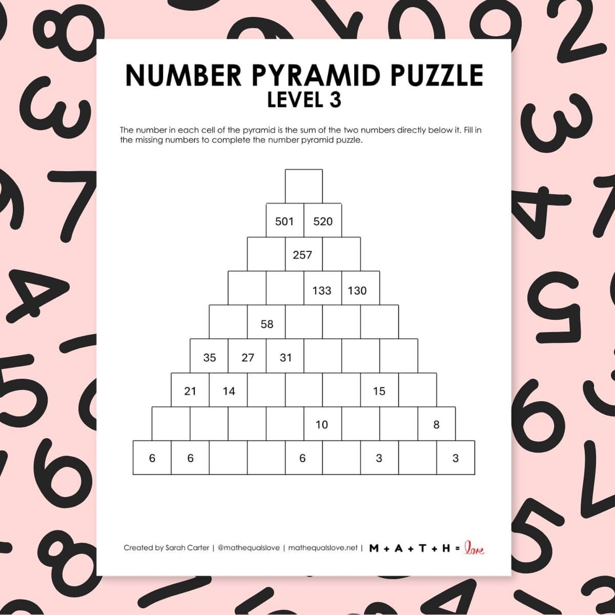 Math Puzzle Worksheets Triangle Hard