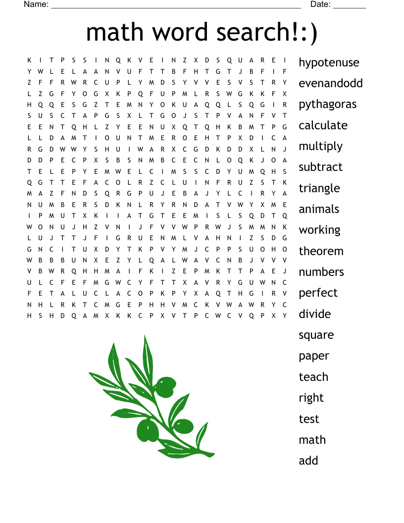 Math Terms Word Search WordMint Worksheets Library