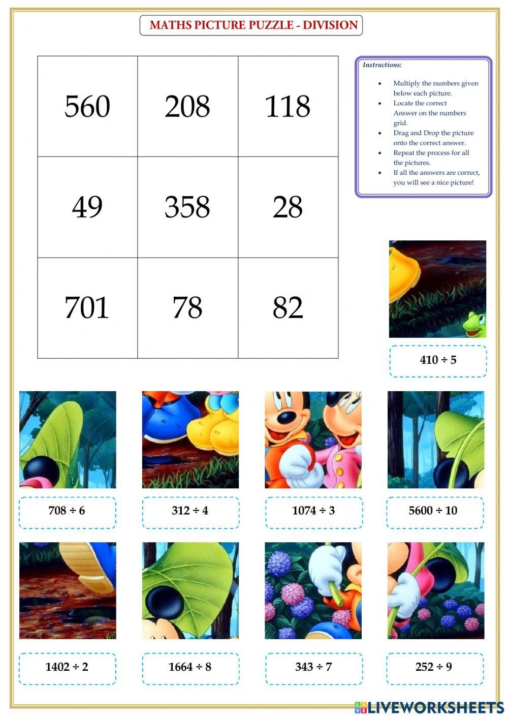 Fun Division Puzzle Worksheets