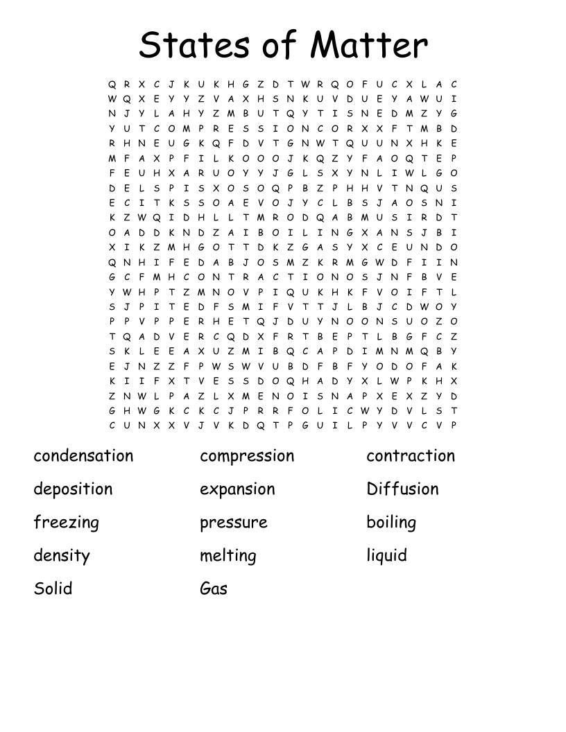 Matter Word Search WordMint Worksheets Library
