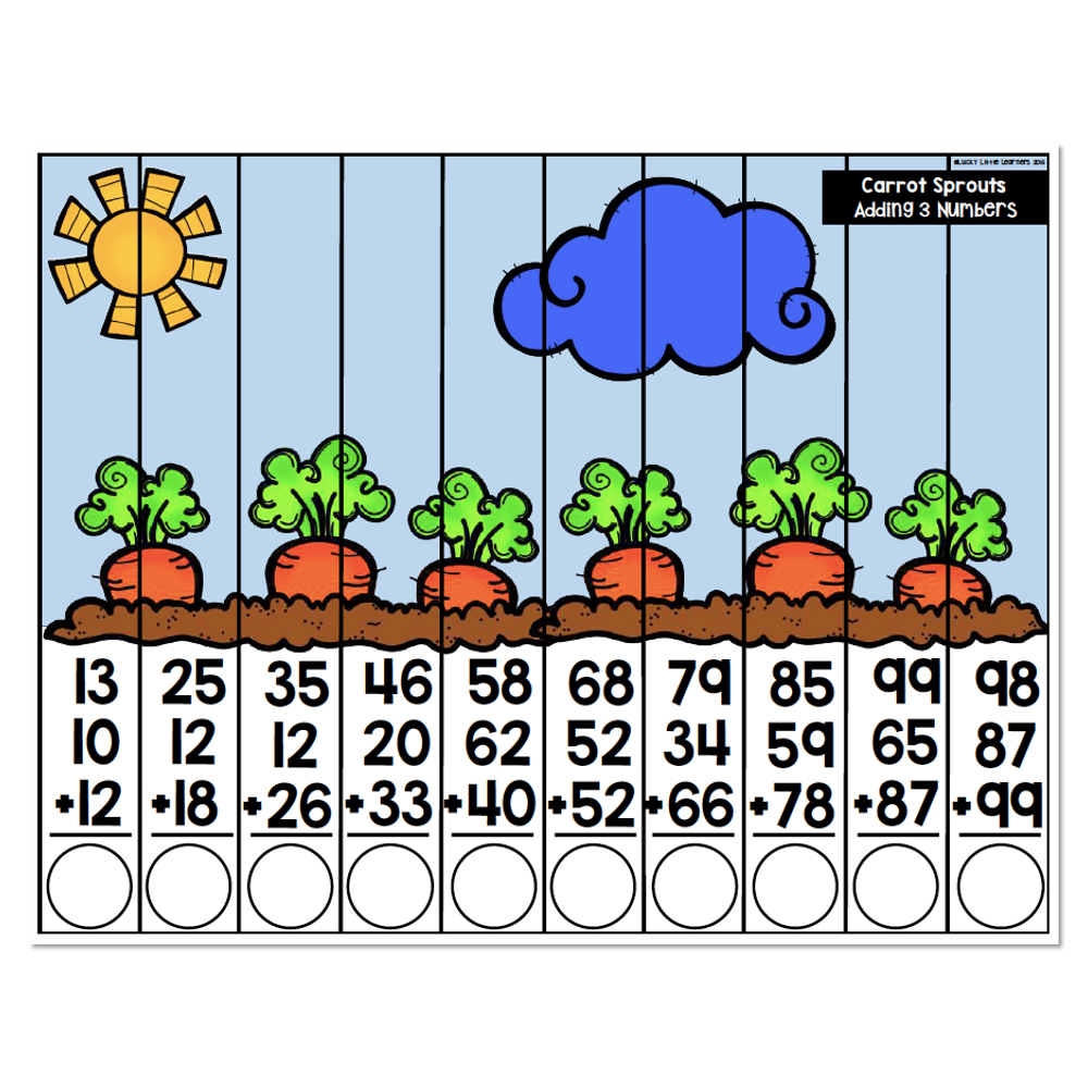 May Math Puzzle Carrot Sprouts Adding 3 Numbers Lucky Little 