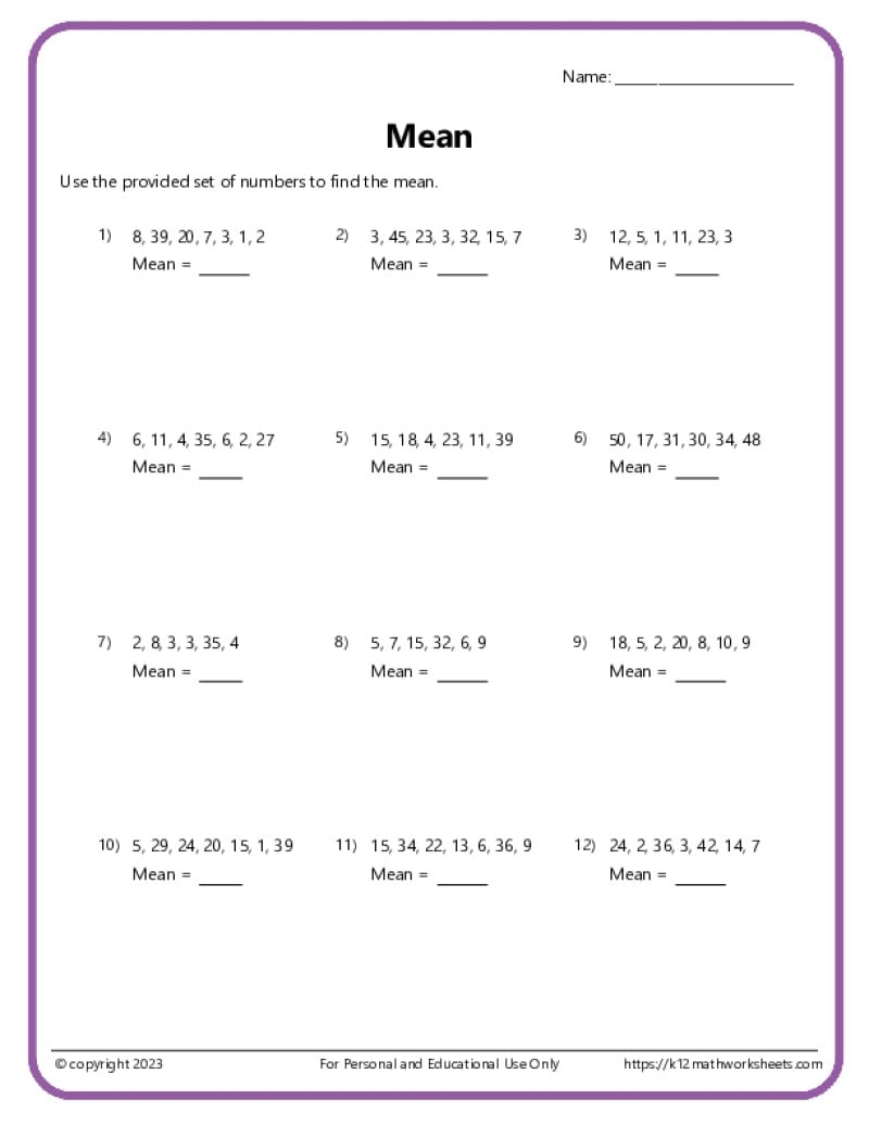 Mean Median Mode Range Puzzle Worksheets