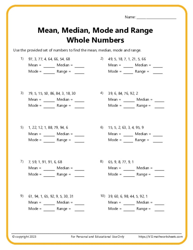 Mean Median Mode U0026 Range Worksheets