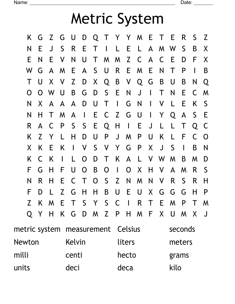 Metric System Word Search WordMint