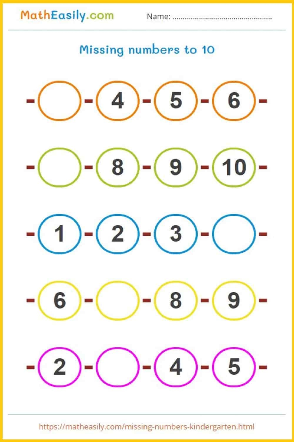 Missing Number Games For Kindergarten Worksheets