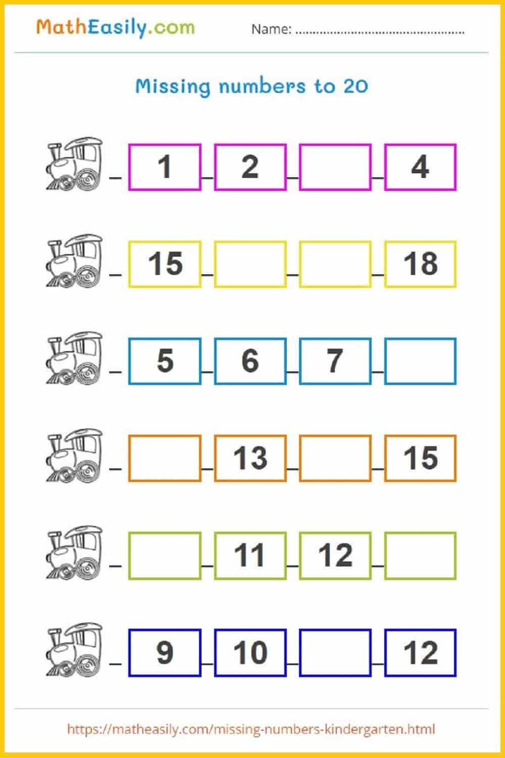 Missing Number Games For Kindergarten Worksheets