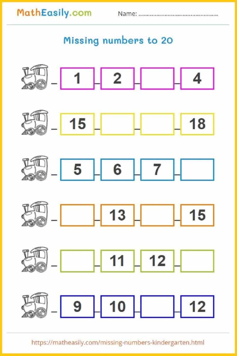 Missing Number Games For Kindergarten Worksheets