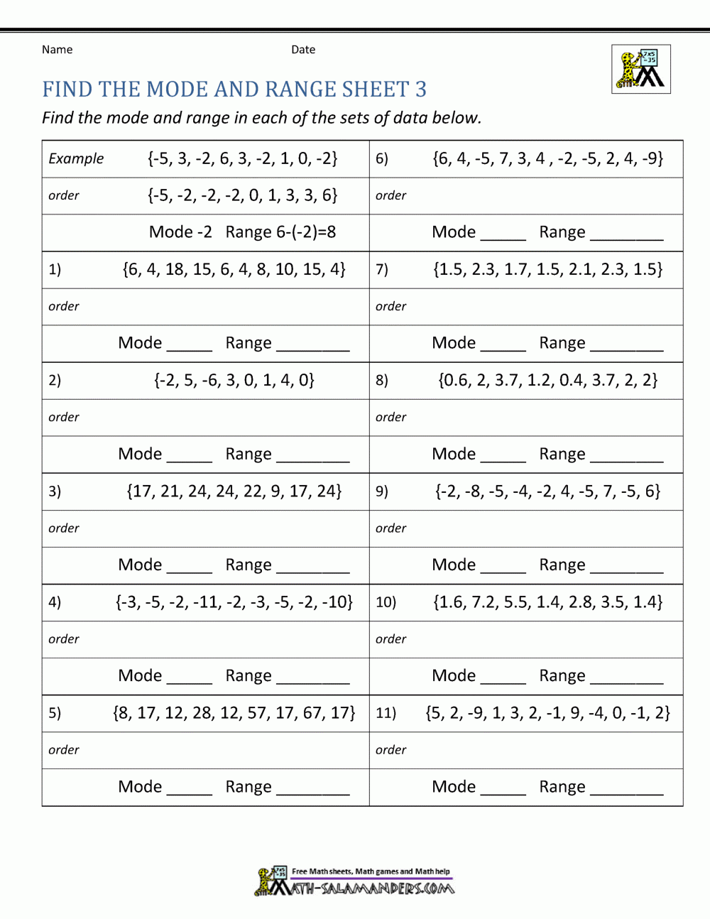 Mode And Range Worksheets