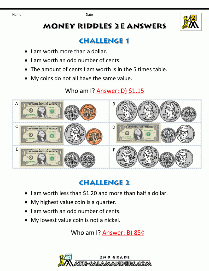 Money Division Puzzle Worksheets Fifth Grade