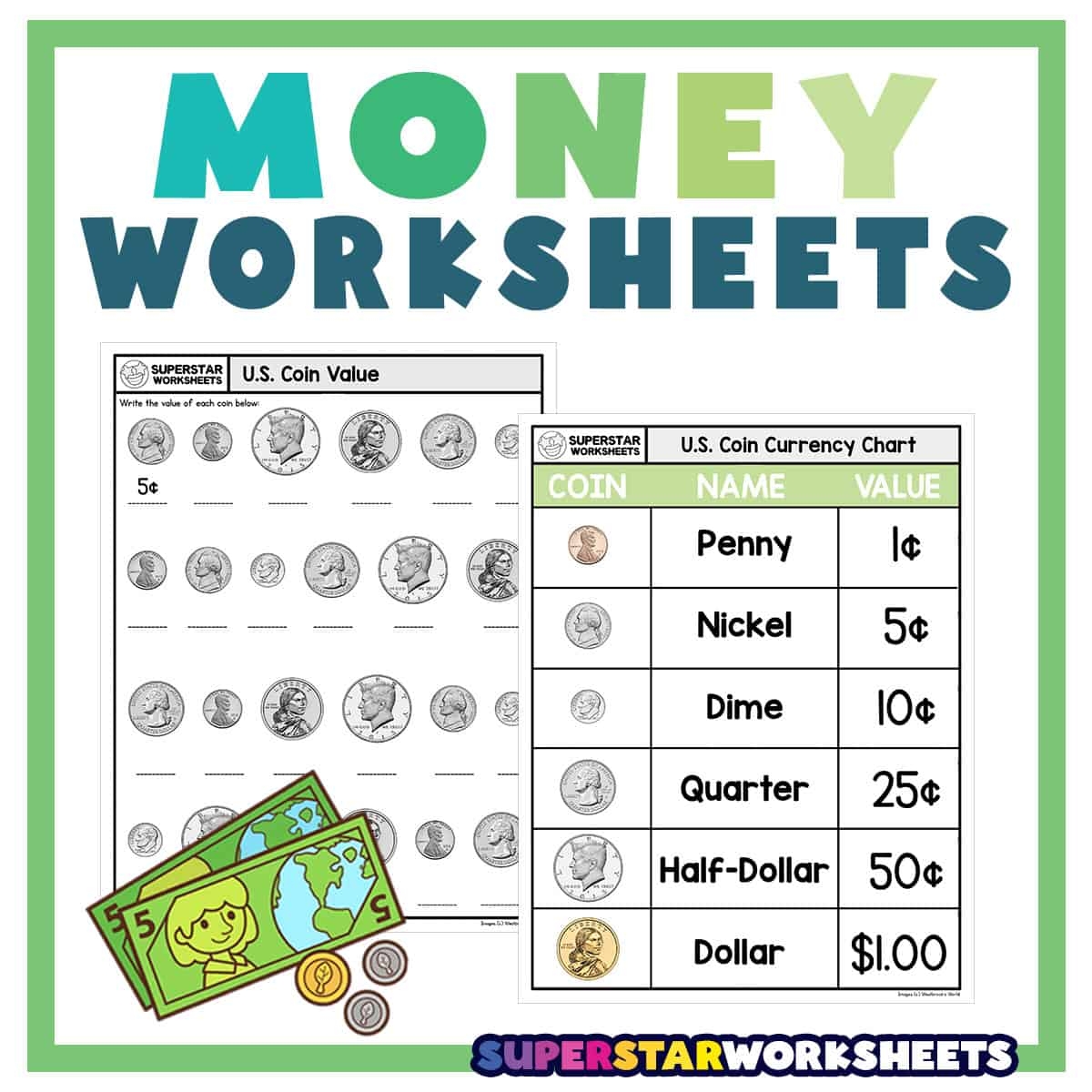 Money Puzzle Front And Back Worksheets