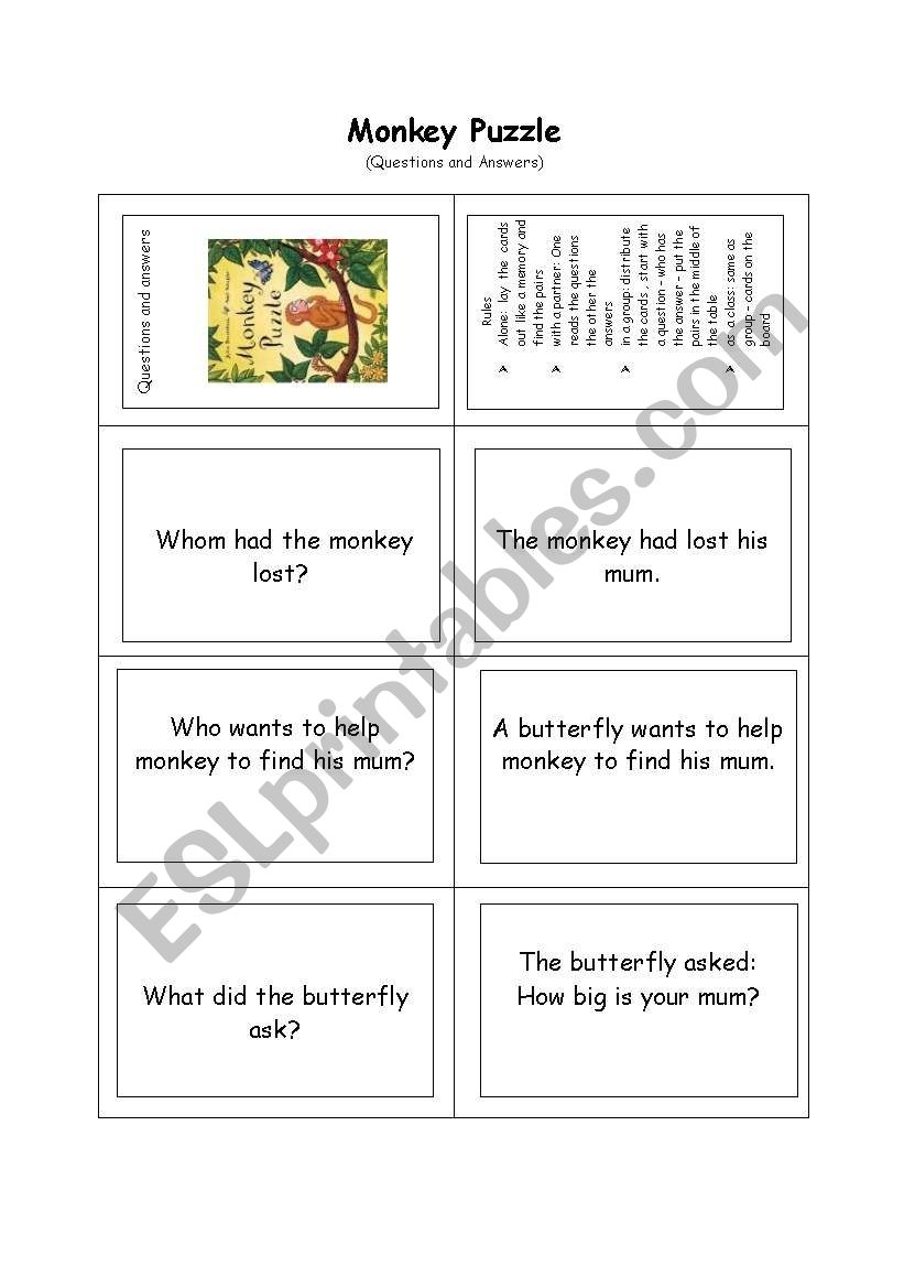 Monkey Puzzle Questions And Answers ESL Worksheet By Metcalf